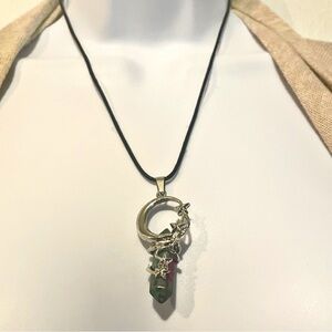 Handcrafted Moon Star Crystal Necklace - Boho Celestial Ruby Zoisite Style